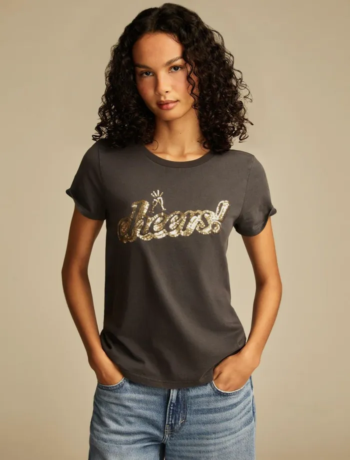 Lucky Brand Graphic Tees Women Cheers Classic Crew Jet Black