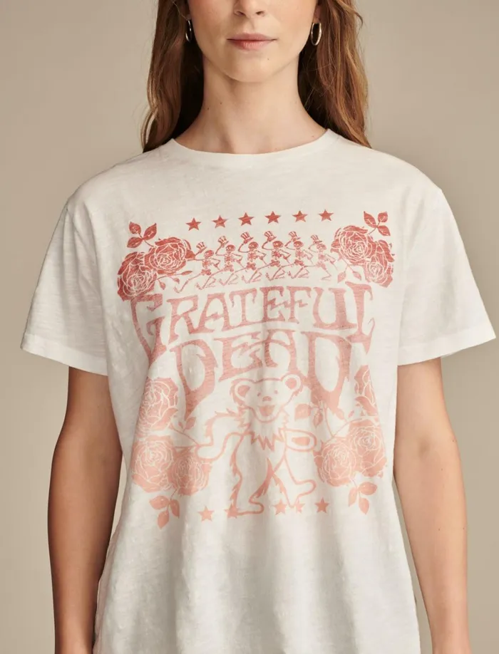Lucky Brand Graphic Tees Women Grateful Dead Poster Boyfriend Tee Bright White