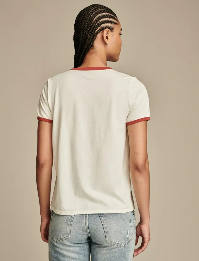Lucky Brand Graphic Tees Women Lucky Logo Classic Crew Ringer Lilly White