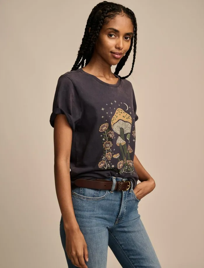 Lucky Brand Graphic Tees Women Mushroom Night Floral Classic Crew Blue Nights