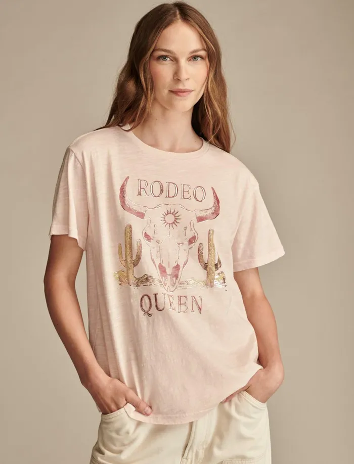 Lucky Brand Graphic Tees Women Rodeo Queen Boyfriend Tee Peach Blush
