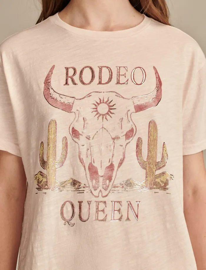 Lucky Brand Graphic Tees Women Rodeo Queen Boyfriend Tee Peach Blush