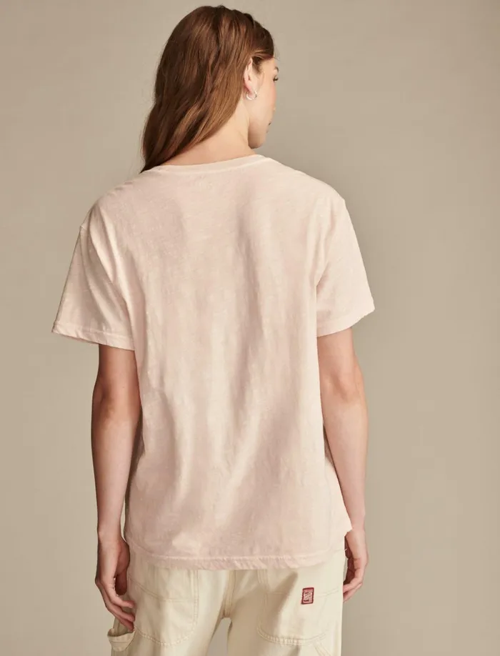 Lucky Brand Graphic Tees Women Rodeo Queen Boyfriend Tee Peach Blush