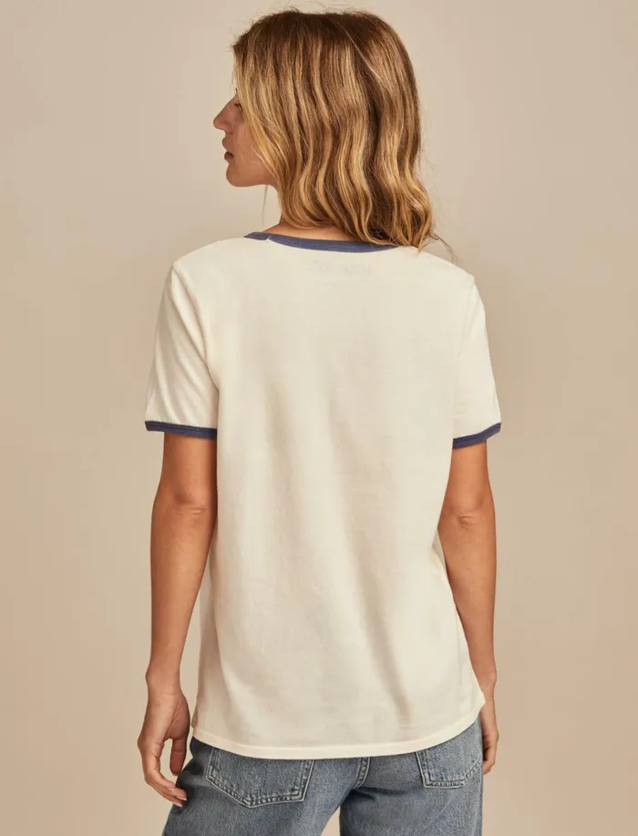 Lucky Brand Graphic Tees Women Woodstock Bandana Ringer Whisper White