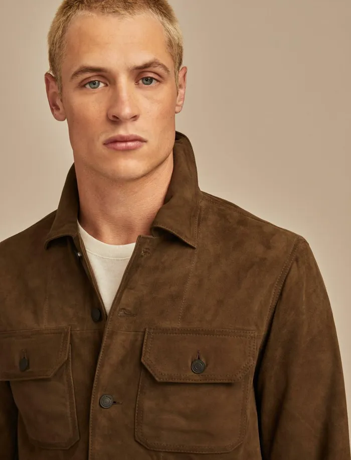 Lucky Brand Jackets and Outerwear Men Cole Hauser Suede Shirt Jacket Dark Olive