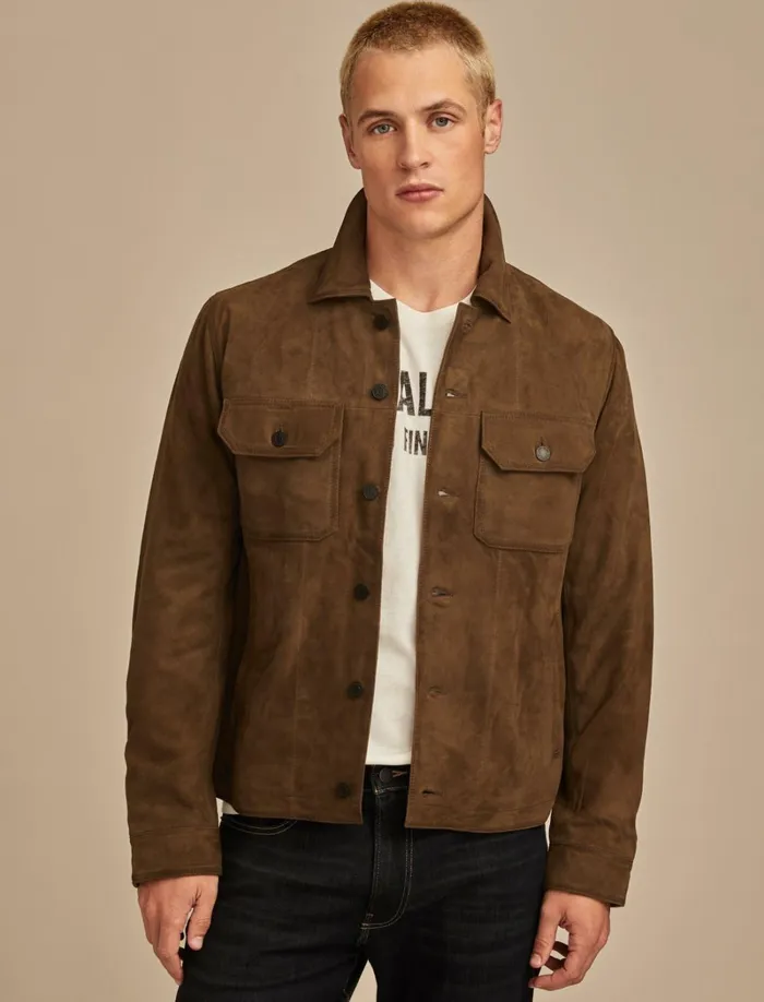 Lucky Brand Jackets and Outerwear Men Cole Hauser Suede Shirt Jacket Dark Olive