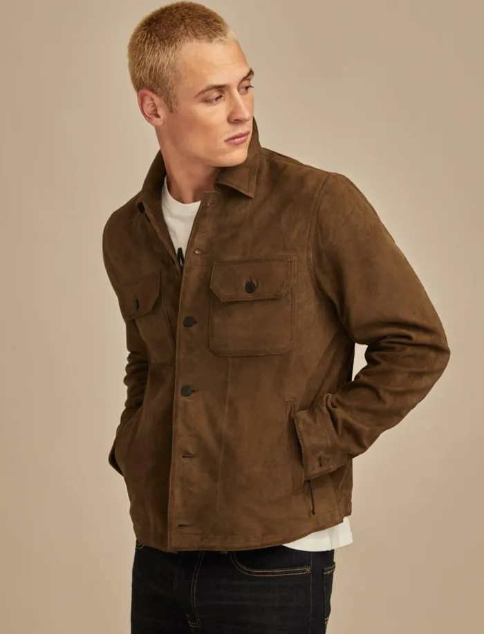 Lucky Brand Jackets and Outerwear Men Cole Hauser Suede Shirt Jacket Dark Olive
