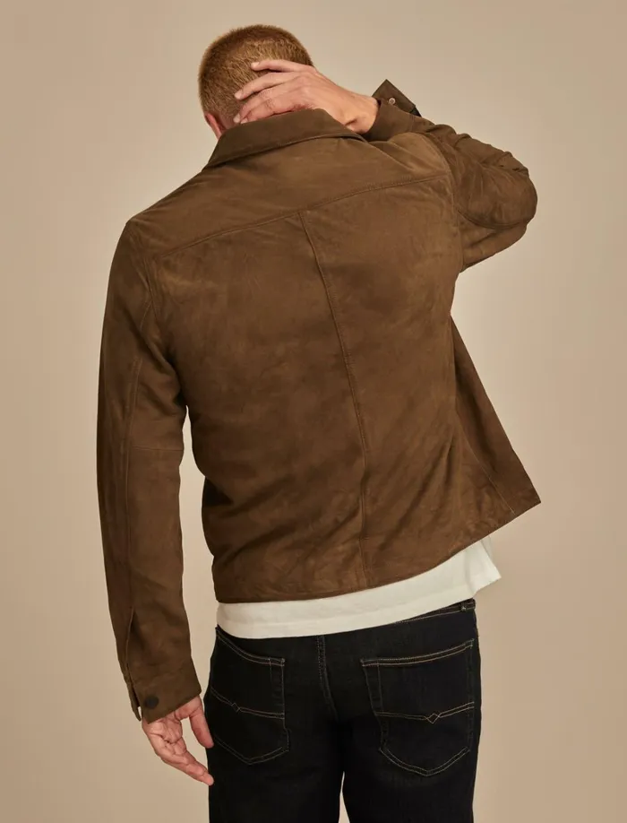 Lucky Brand Jackets and Outerwear Men Cole Hauser Suede Shirt Jacket Dark Olive