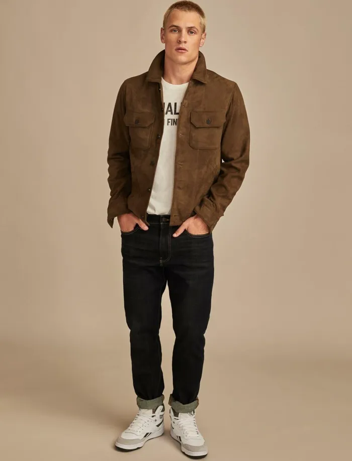 Lucky Brand Jackets and Outerwear Men Cole Hauser Suede Shirt Jacket Dark Olive
