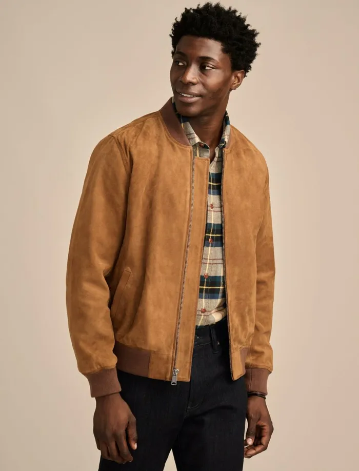 Lucky Brand Jackets and Outerwear Men Suede Bomber Jacket Dark Tan