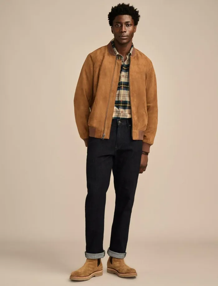 Lucky Brand Jackets and Outerwear Men Suede Bomber Jacket Dark Tan