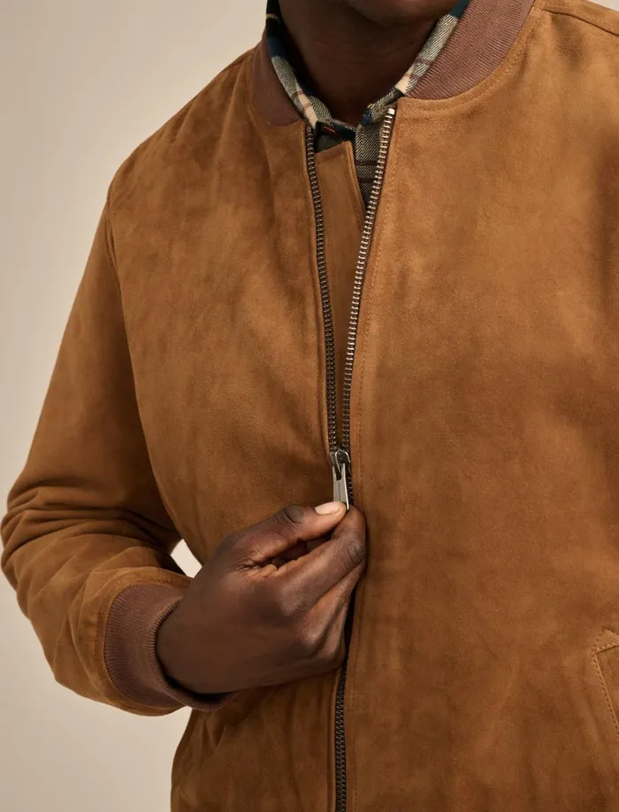 Lucky Brand Jackets and Outerwear Men Suede Bomber Jacket Dark Tan