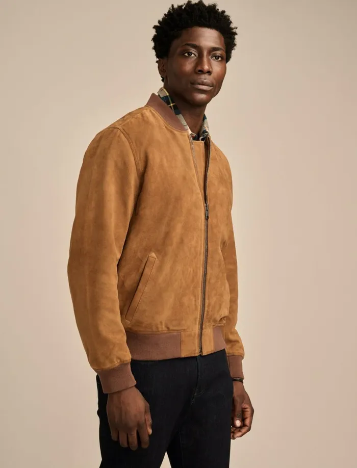 Lucky Brand Jackets and Outerwear Men Suede Bomber Jacket Dark Tan