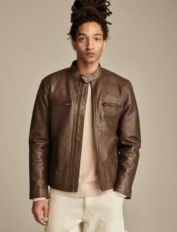 Lucky Brand Jackets and Outerwear Men Washed Leather Bonneville Jacket Dark Brown