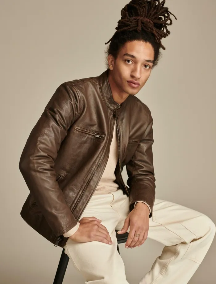 Lucky Brand Jackets and Outerwear Men Washed Leather Bonneville Jacket Dark Brown