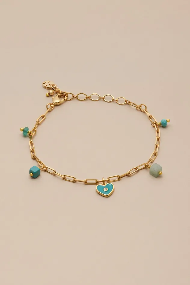 Lucky Brand Jewelry Women Charm Link Bracelet Blue Turquoise