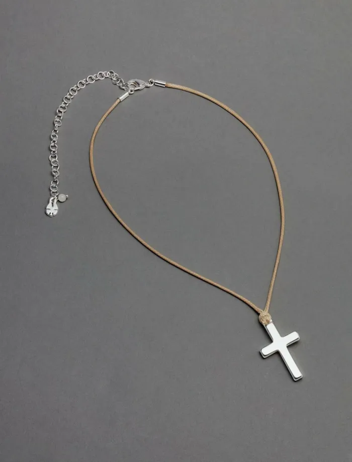 Lucky Brand Jewelry Women Chord Cross Choker Necklace Silver
