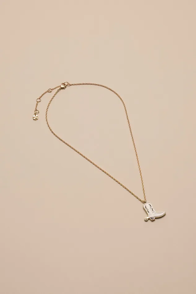 Lucky Brand Jewelry Women Enamel Cowboy Boot Necklace Gold