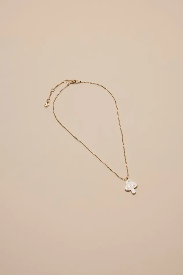 Lucky Brand Jewelry Women Enamel Mushroom Necklace Gold