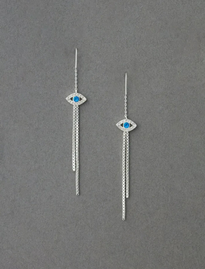 Lucky Brand Jewelry Women Evil Eye Threader Earring Silver