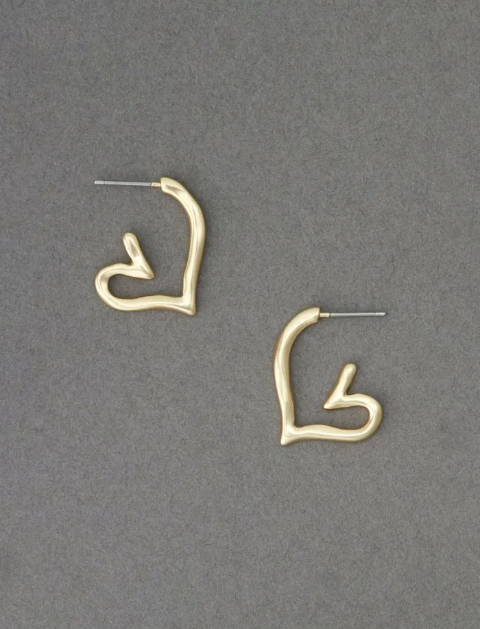 Lucky Brand Jewelry Women Heart Hoop Earring Gold