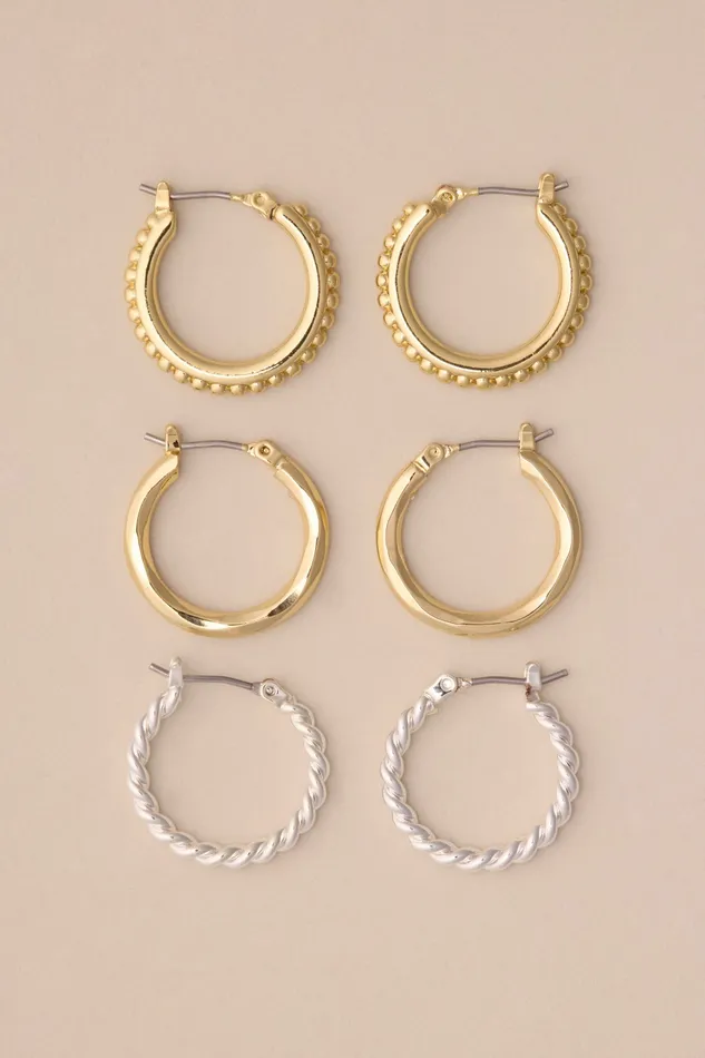 Lucky Brand Jewelry Women Mini Textured Hoop Sets Two Tone