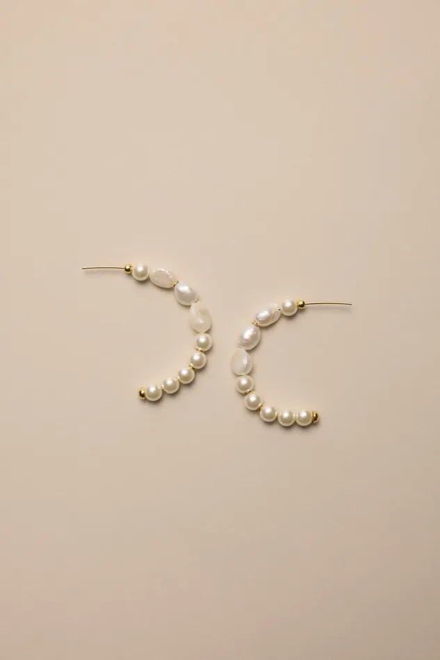 Lucky Brand Jewelry Women Pearl Hoop Earrings Gold
