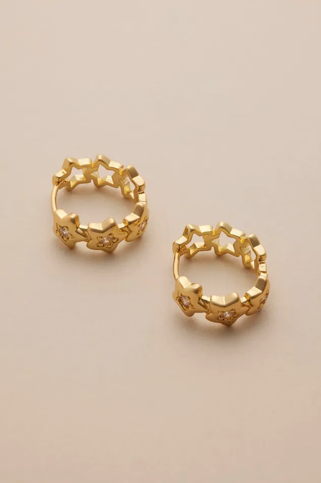 Lucky Brand Jewelry Women Star Studded Hoops Gold