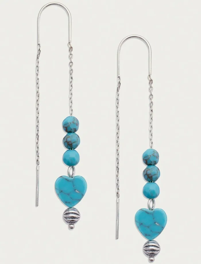 Lucky Brand Jewelry Women Turquoise Heart Charm Earring Silver