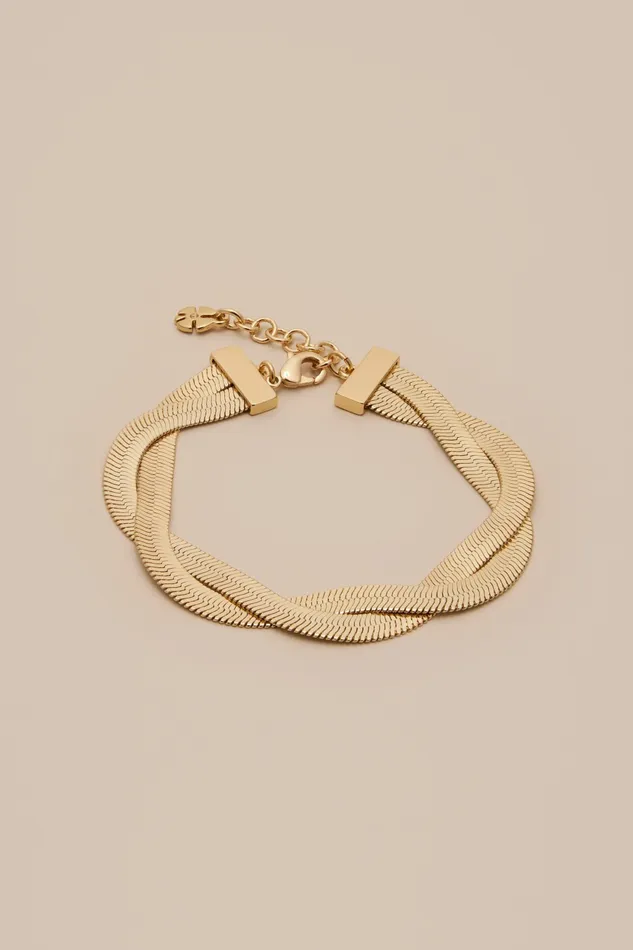 Lucky Brand Jewelry Women Woven Herringbone Bracelet Gold