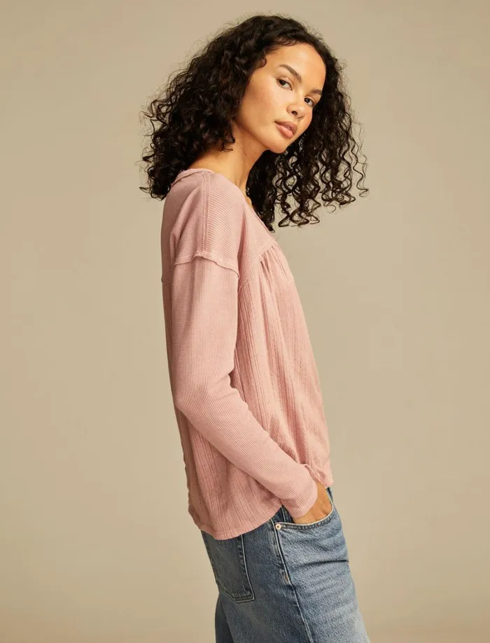 Lucky Brand Knit Tops Women Fabric Mix Long Sleeve Tunic Ash Rose