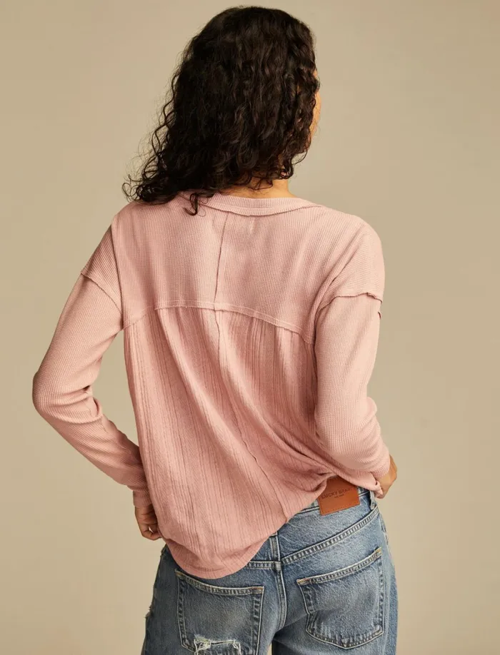 Lucky Brand Knit Tops Women Fabric Mix Long Sleeve Tunic Ash Rose
