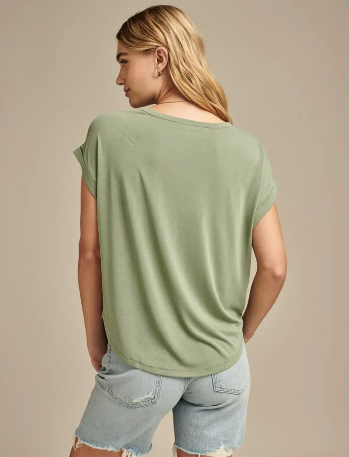 Lucky Brand Knit Tops Women Short Sleeve Sandwash Dolman Tee Loden Green