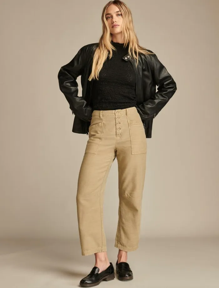 Lucky Brand Pants Women Button Front Utility Pant Twill