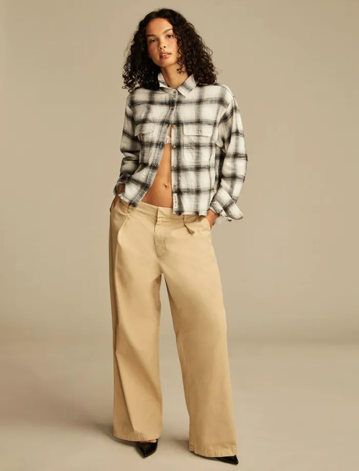 Lucky Brand Pants Women Wide Leg Pleated Trouser Dark Khaki