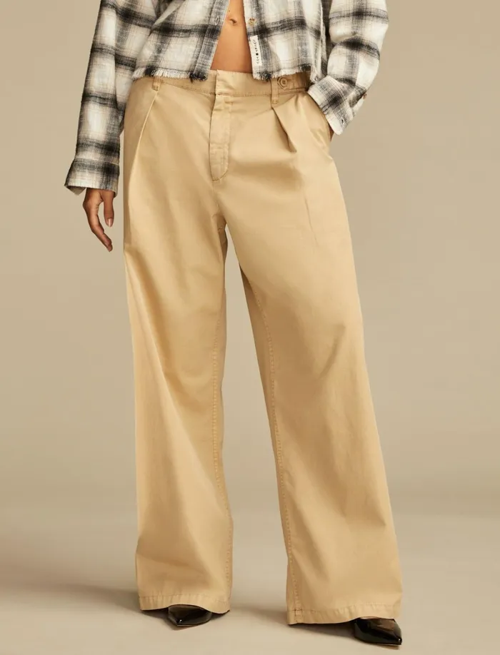 Lucky Brand Pants Women Wide Leg Pleated Trouser Dark Khaki