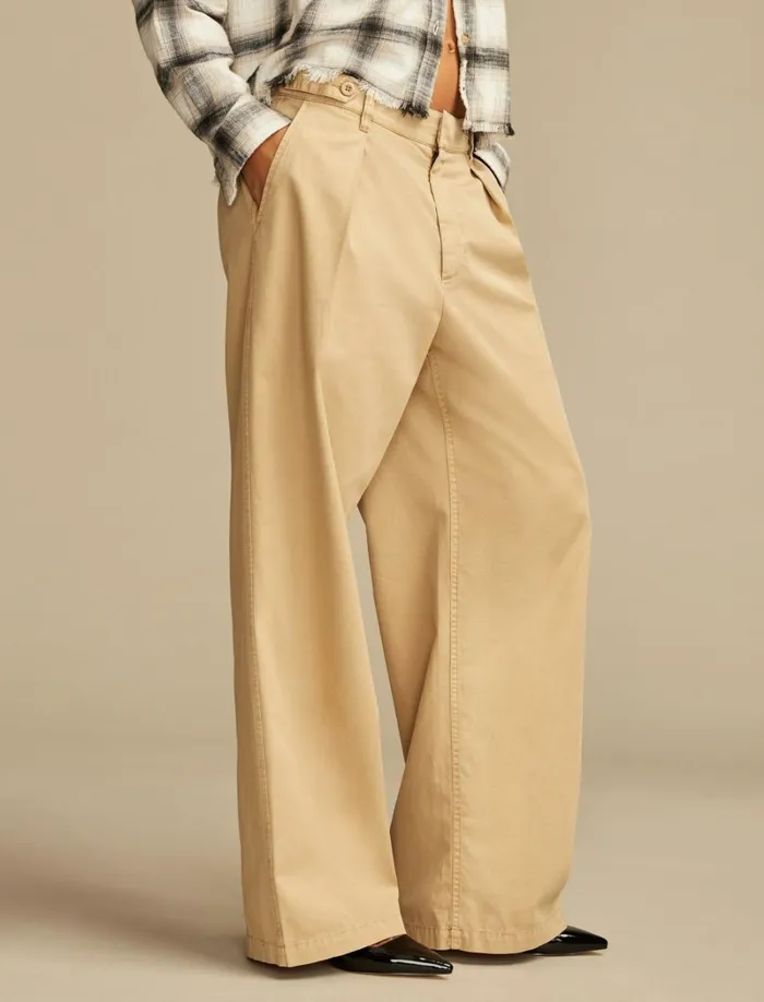 Lucky Brand Pants Women Wide Leg Pleated Trouser Dark Khaki