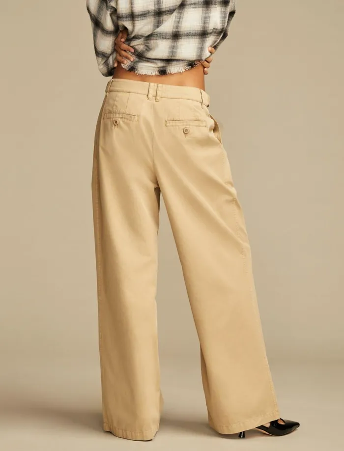 Lucky Brand Pants Women Wide Leg Pleated Trouser Dark Khaki