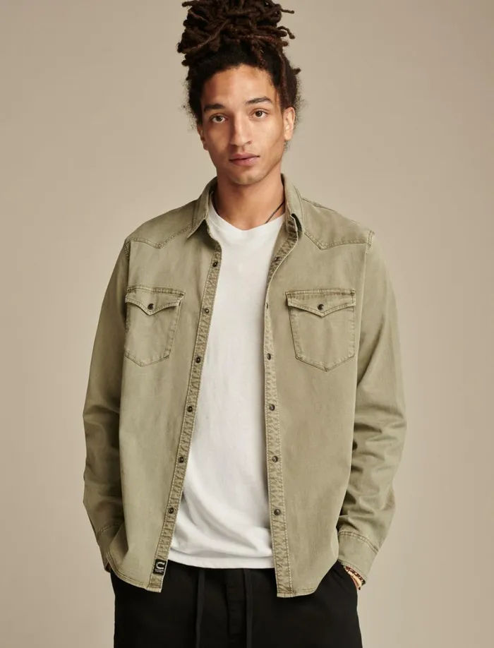 Lucky Brand Shirts and Tops Men Cole Hauser Twill Western Shirt Deep Lichen Green