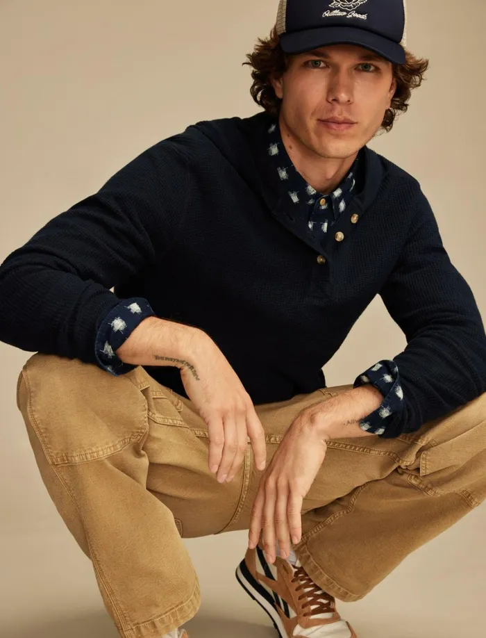 Lucky Brand Shirts and Tops Men Jacquard Terry Hoodley Black Iris