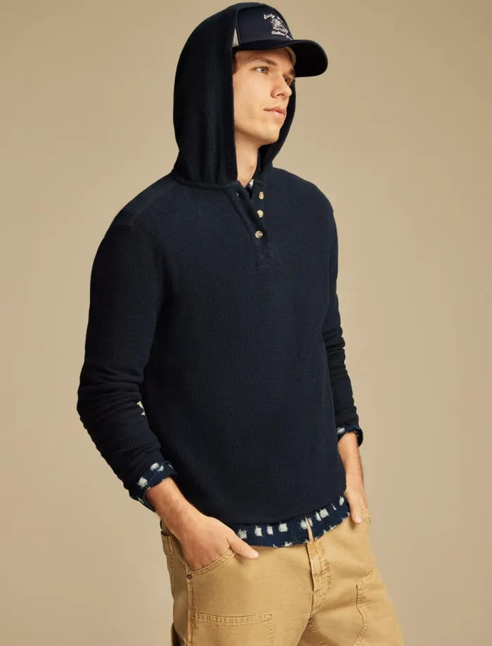 Lucky Brand Shirts and Tops Men Jacquard Terry Hoodley Black Iris
