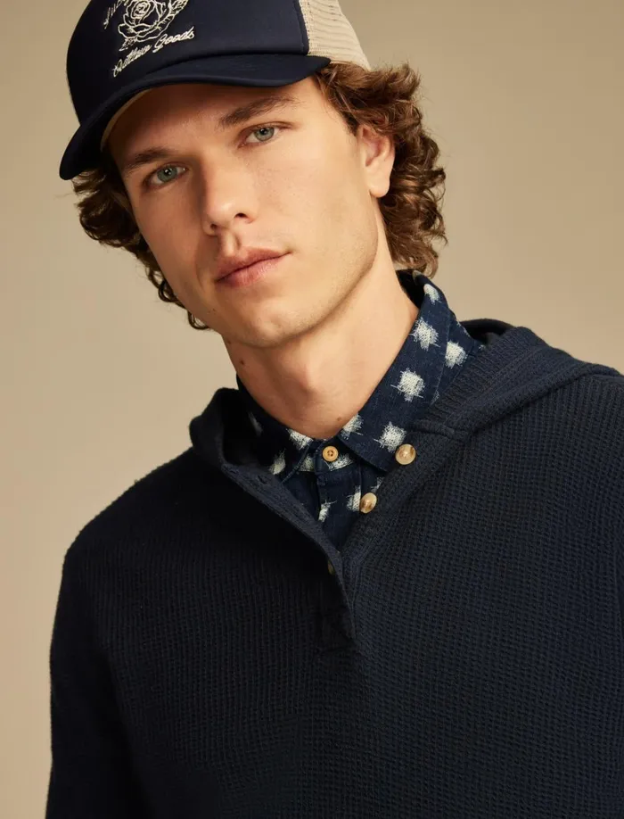 Lucky Brand Shirts and Tops Men Jacquard Terry Hoodley Black Iris