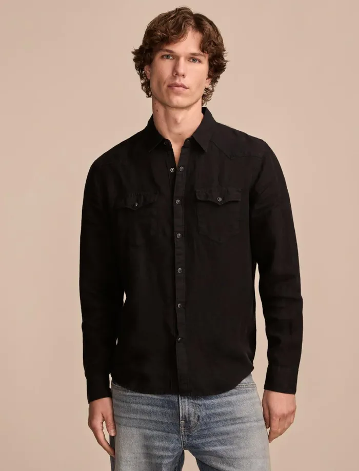 Lucky Brand Shirts and Tops Men Linen Masa Western Long Sleeve Shirt Phantom