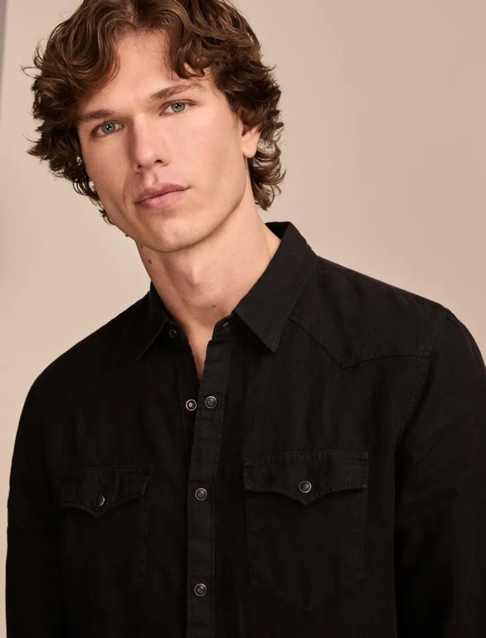 Lucky Brand Shirts and Tops Men Linen Masa Western Long Sleeve Shirt Phantom