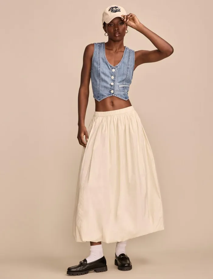 Lucky Brand Skirts Women Bubble Poplin Maxi Skirt Whisper White