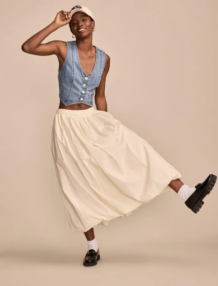 Lucky Brand Skirts Women Bubble Poplin Maxi Skirt Whisper White