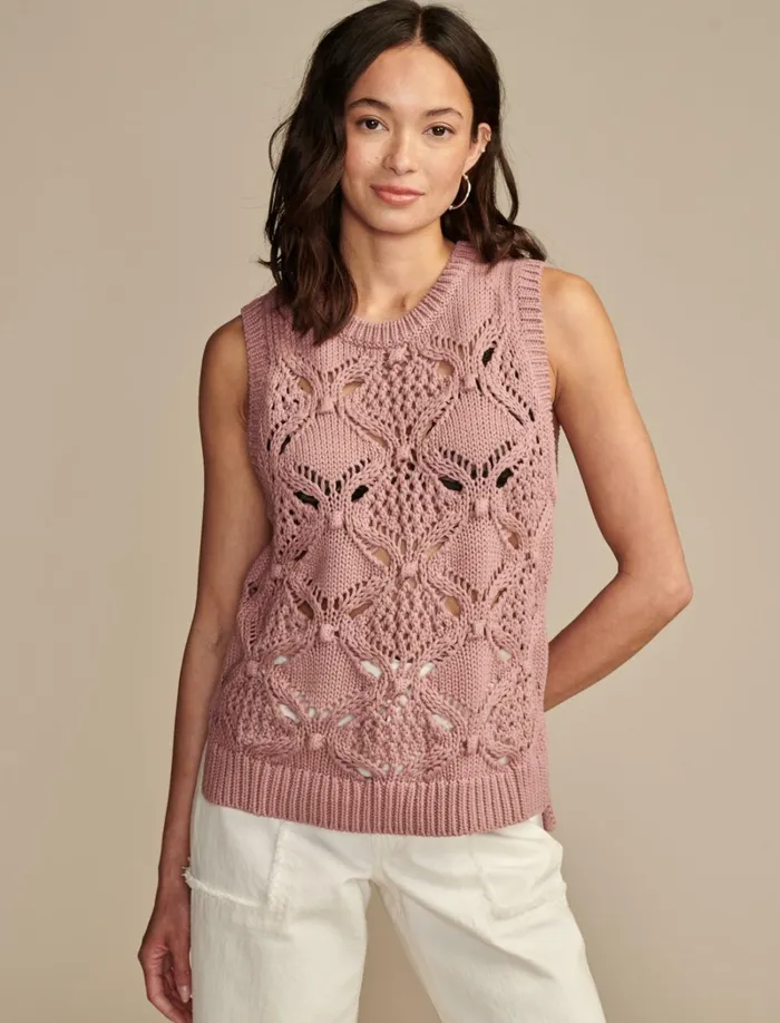 Lucky Brand Sweaters and Sweatshirts Women Diamond Crochet Sweater Vest Nostalgia Rose