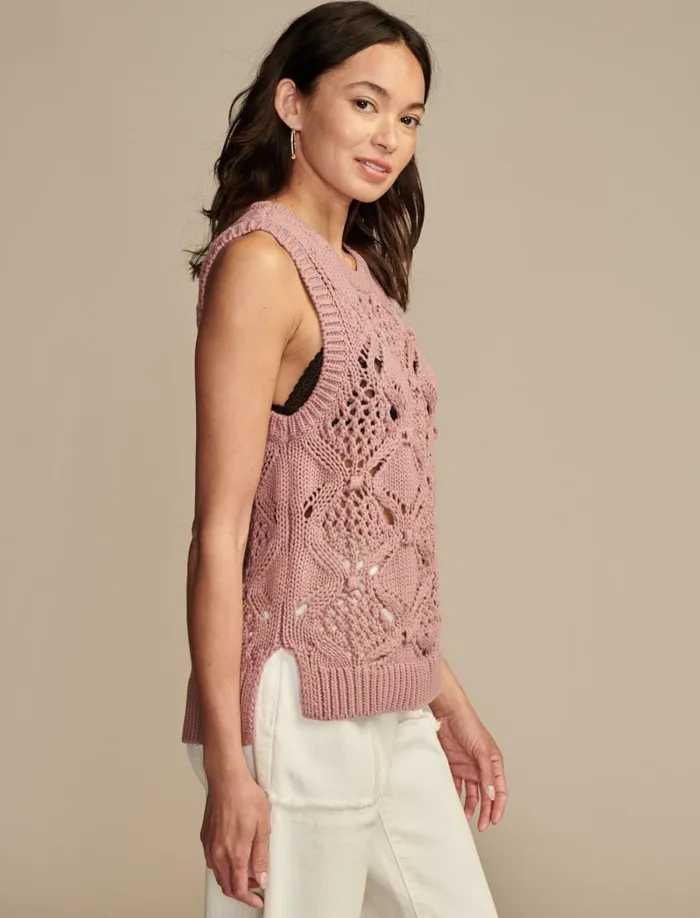 Lucky Brand Sweaters and Sweatshirts Women Diamond Crochet Sweater Vest Nostalgia Rose