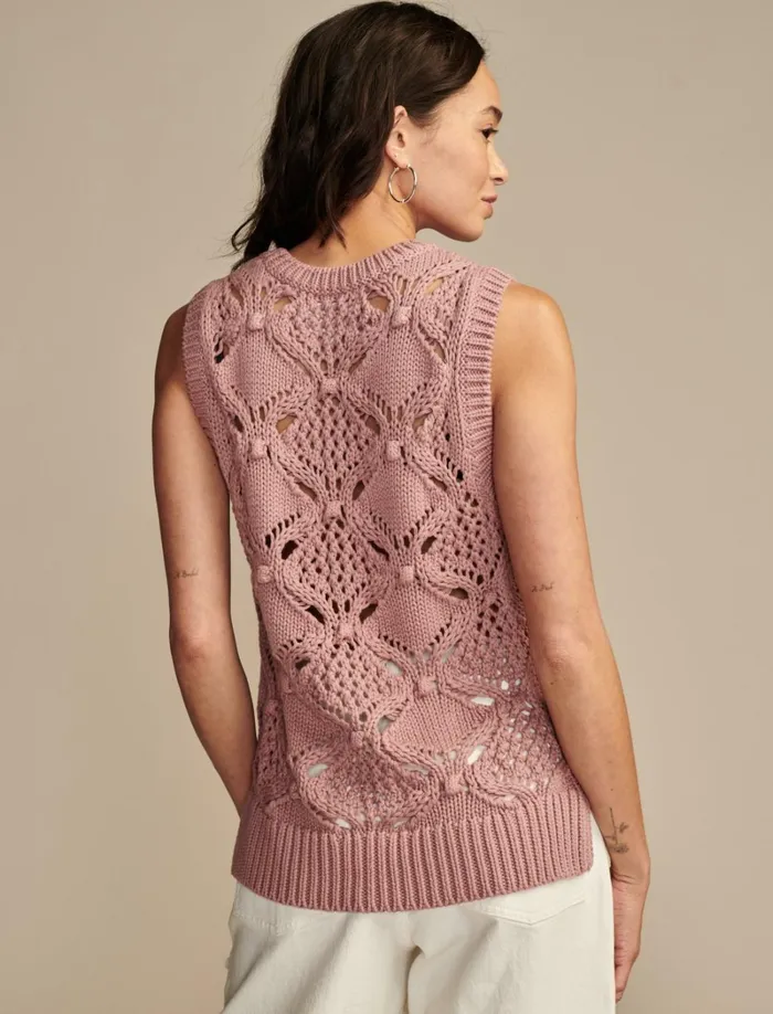 Lucky Brand Sweaters and Sweatshirts Women Diamond Crochet Sweater Vest Nostalgia Rose