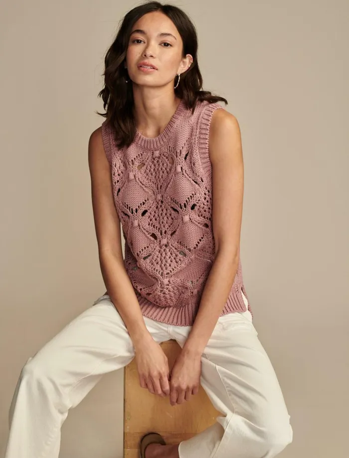 Lucky Brand Sweaters and Sweatshirts Women Diamond Crochet Sweater Vest Nostalgia Rose